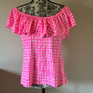 Lilly Pulitzer pink gingham on or off shoulder top.
